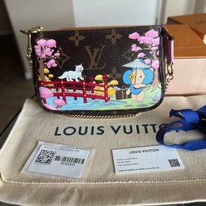 Louis Vuitton Mini Bag with Pink and Brown Accents Pouchette Cat Garden